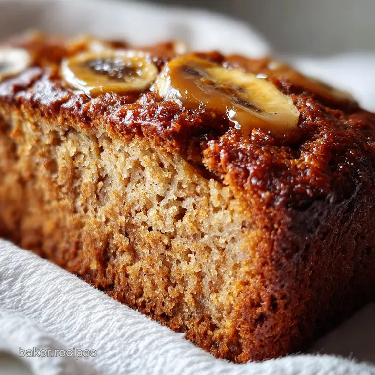 Slice of sugar-free banana bread with walnuts, lightly toasted, steam rising, alongside a glass of milk; simple comfort.