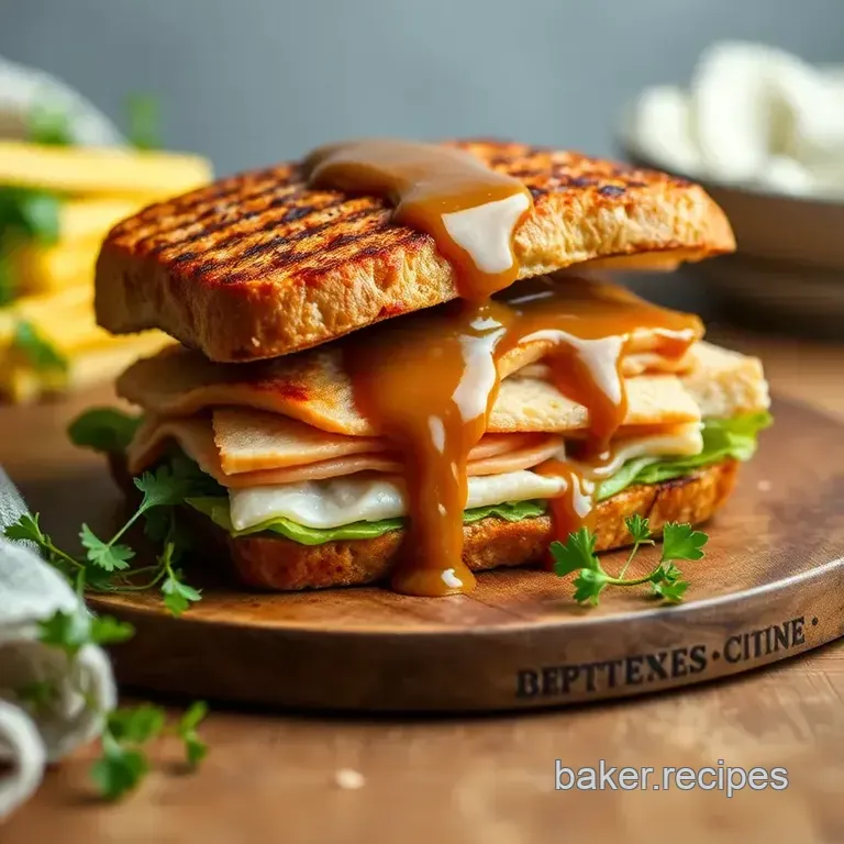 Grilled Turkey Sandwich with Gravy Drizzle presentation