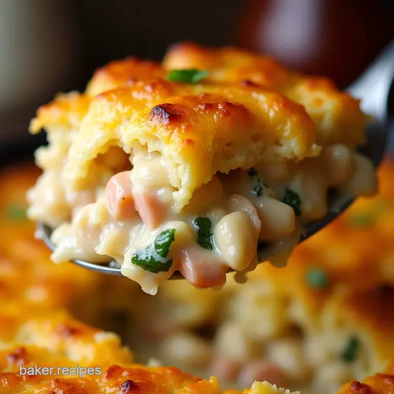 The Ultimate Cheesy Chicken Pot Pie Casserole presentation