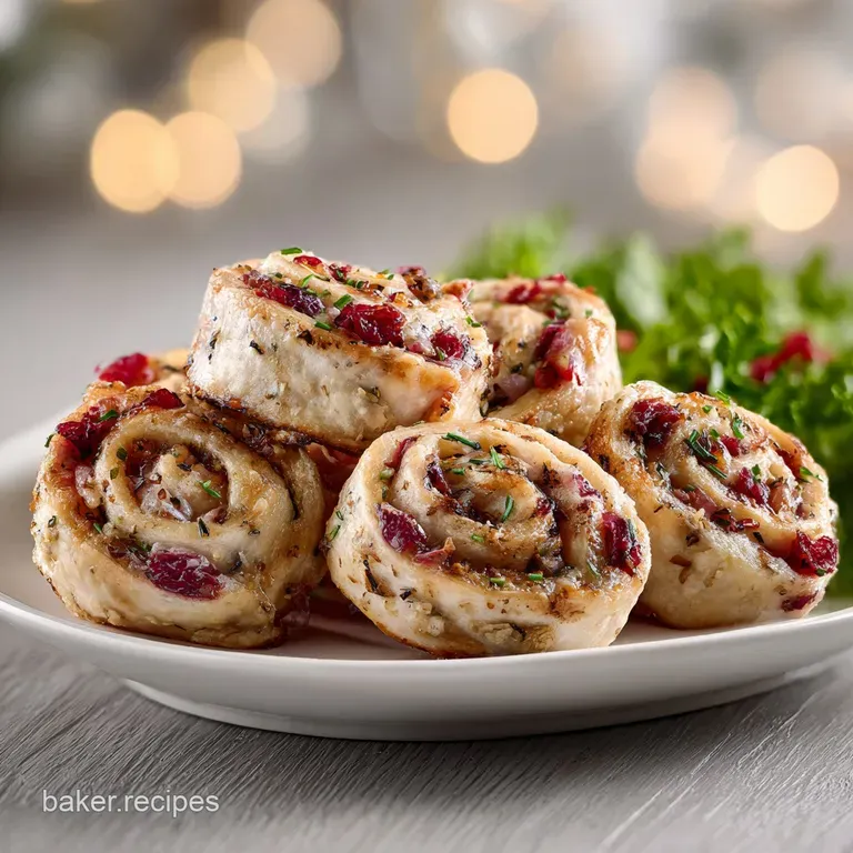 Elegant swirl of savory pinwheels on a white plate, sprinkled with herbs. Festive appetizer with a creamy, inviting center...