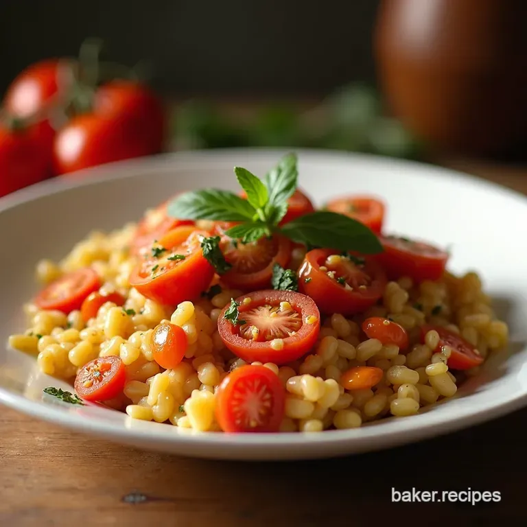 Tuscan Tomato Farro Risotto Rustic Italian Comfort Food presentation
