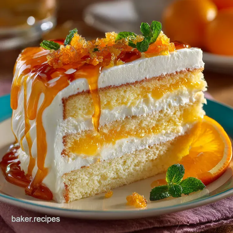 Orange Creamsicle Cake with Cream Cheese Frosting Layers presentation