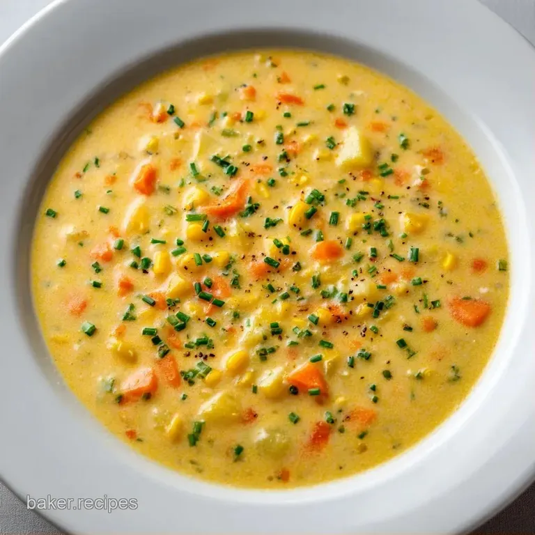 Thick yellow soup served in a white bowl with a swirl of coconut cream and a sprig of fresh green parsley.