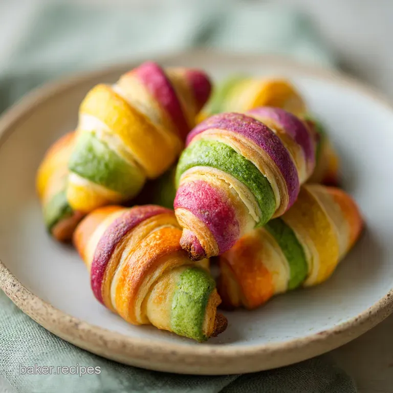 Three golden-brown veggie crescent bites sit on a white plate, showing the flaky pastry and colorful vegetable filling.