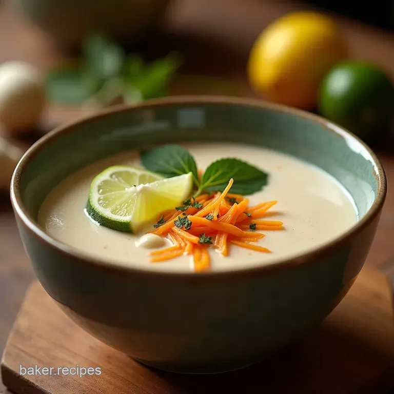 Tom Kha Gai Deluxe Velvety Thai Coconut Soup with Galangal and Lime presentation