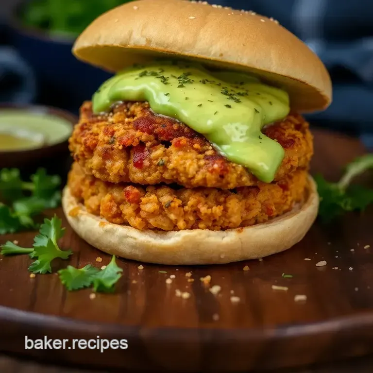 Zesty Chicken Burger with Avocado Lime Dressing presentation